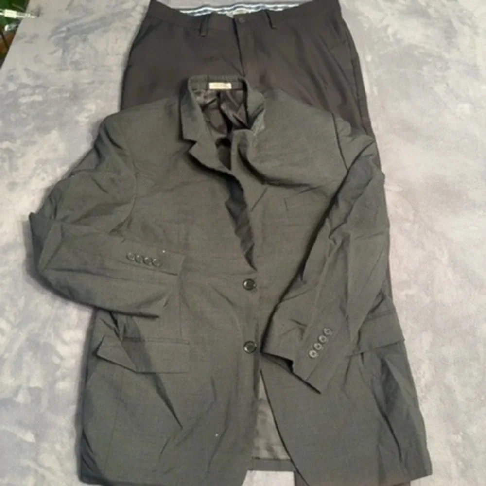 Louis Martin Suit Men Large Grey Two Button Classic Formal Business Set